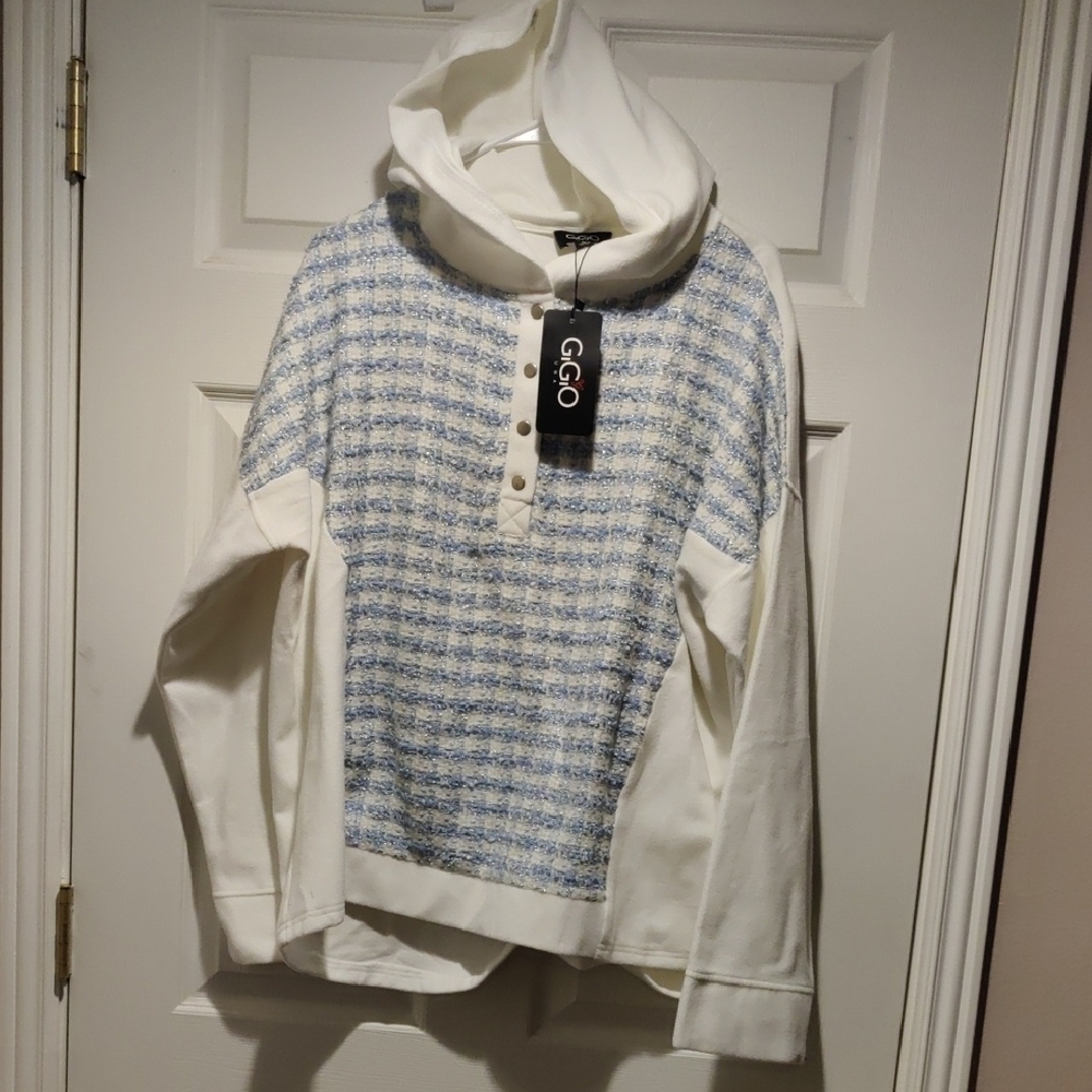 Blue and White With Silver Stitching  Fleece Hoodie.